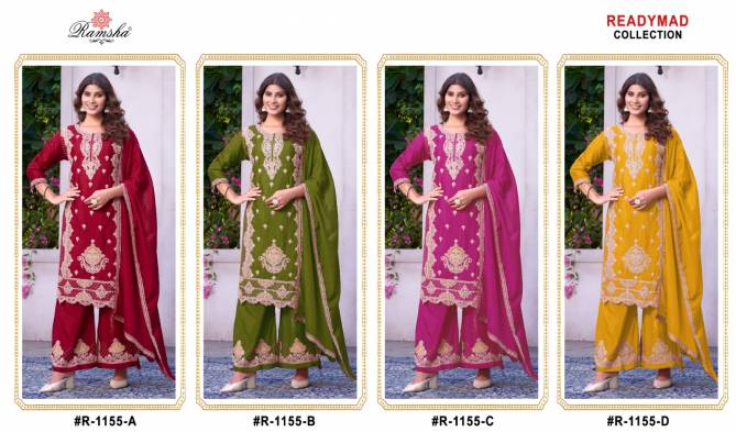 R 1155 By Ramsha Chinon Embroidery Pakistani Readymade Suits Wholesale Shop In Surat